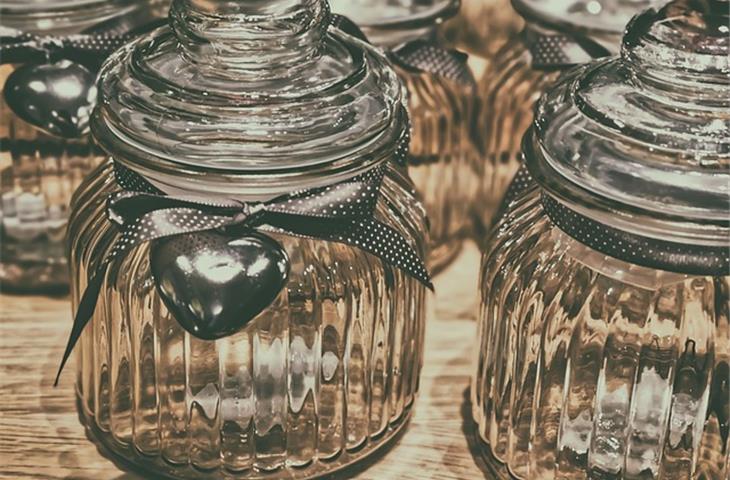 glass jar with hinged lid