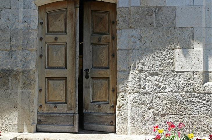 hinged wooden door